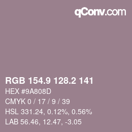 カラーコード: RGB 154.9 128.2 141 | qconv.com
