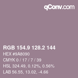 Color code: RGB 154.9 128.2 144 | qconv.com