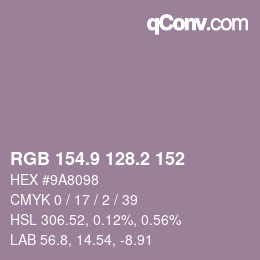 Color code: RGB 154.9 128.2 152 | qconv.com