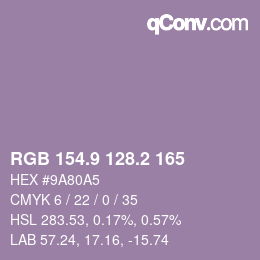 カラーコード: RGB 154.9 128.2 165 | qconv.com