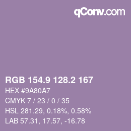 カラーコード: RGB 154.9 128.2 167 | qconv.com