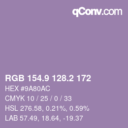 カラーコード: RGB 154.9 128.2 172 | qconv.com