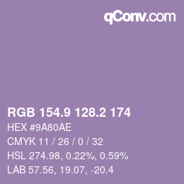 Color code: RGB 154.9 128.2 174 | qconv.com