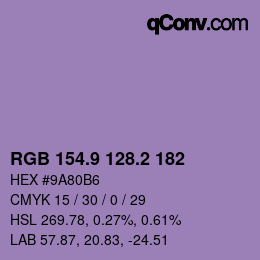 カラーコード: RGB 154.9 128.2 182 | qconv.com