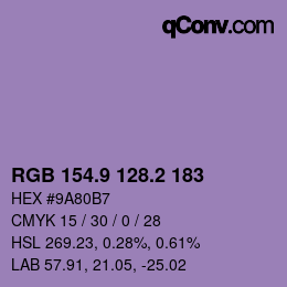 カラーコード: RGB 154.9 128.2 183 | qconv.com