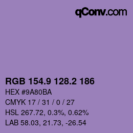 カラーコード: RGB 154.9 128.2 186 | qconv.com