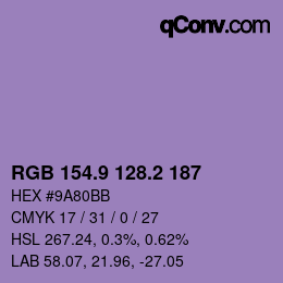 カラーコード: RGB 154.9 128.2 187 | qconv.com