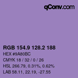 カラーコード: RGB 154.9 128.2 188 | qconv.com