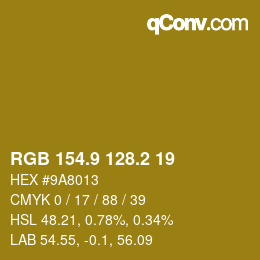 カラーコード: RGB 154.9 128.2 19 | qconv.com