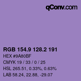 カラーコード: RGB 154.9 128.2 191 | qconv.com