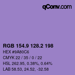 カラーコード: RGB 154.9 128.2 198 | qconv.com