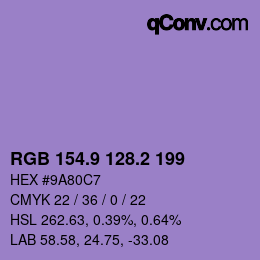 Color code: RGB 154.9 128.2 199 | qconv.com