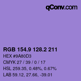 カラーコード: RGB 154.9 128.2 211 | qconv.com