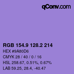 カラーコード: RGB 154.9 128.2 214 | qconv.com