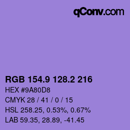 カラーコード: RGB 154.9 128.2 216 | qconv.com