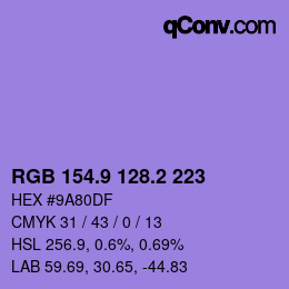 カラーコード: RGB 154.9 128.2 223 | qconv.com