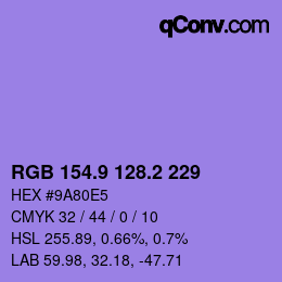 カラーコード: RGB 154.9 128.2 229 | qconv.com
