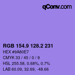 カラーコード: RGB 154.9 128.2 231 | qconv.com
