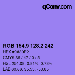 カラーコード: RGB 154.9 128.2 242 | qconv.com