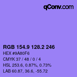 カラーコード: RGB 154.9 128.2 246 | qconv.com