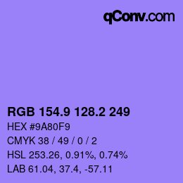 カラーコード: RGB 154.9 128.2 249 | qconv.com