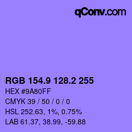 カラーコード: RGB 154.9 128.2 255 | qconv.com