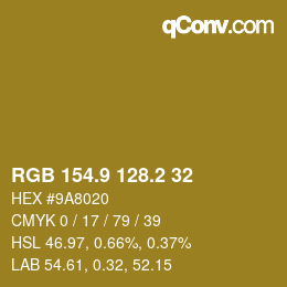 カラーコード: RGB 154.9 128.2 32 | qconv.com