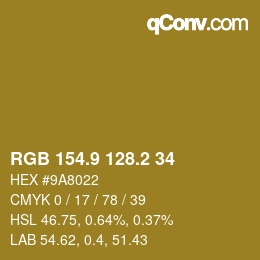 カラーコード: RGB 154.9 128.2 34 | qconv.com