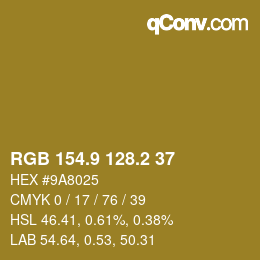 Farbcode: RGB 154.9 128.2 37 | qconv.com