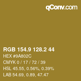 カラーコード: RGB 154.9 128.2 44 | qconv.com