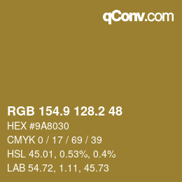 Color code: RGB 154.9 128.2 48 | qconv.com