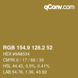 Color code: RGB 154.9 128.2 52 | qconv.com