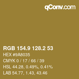 Color code: RGB 154.9 128.2 53 | qconv.com