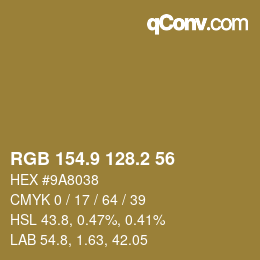 カラーコード: RGB 154.9 128.2 56 | qconv.com