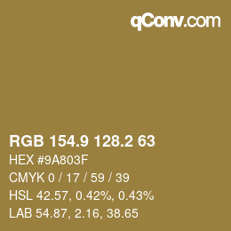 Color code: RGB 154.9 128.2 63 | qconv.com