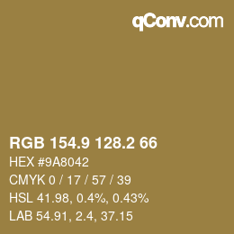 Color code: RGB 154.9 128.2 66 | qconv.com