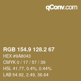 Color code: RGB 154.9 128.2 67 | qconv.com