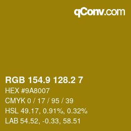 カラーコード: RGB 154.9 128.2 7 | qconv.com