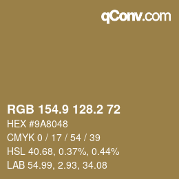 Color code: RGB 154.9 128.2 72 | qconv.com