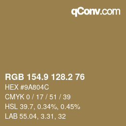 Color code: RGB 154.9 128.2 76 | qconv.com