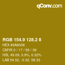 カラーコード: RGB 154.9 128.2 8 | qconv.com