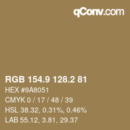 Color code: RGB 154.9 128.2 81 | qconv.com