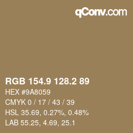 Color code: RGB 154.9 128.2 89 | qconv.com
