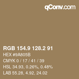 Color code: RGB 154.9 128.2 91 | qconv.com
