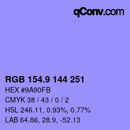 カラーコード: RGB 154.9 144 251 | qconv.com
