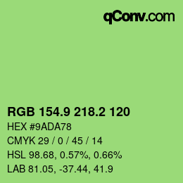 カラーコード: RGB 154.9 218.2 120 | qconv.com