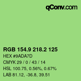 カラーコード: RGB 154.9 218.2 125 | qconv.com