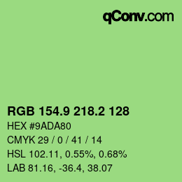 カラーコード: RGB 154.9 218.2 128 | qconv.com