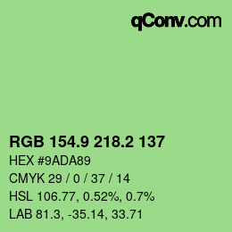 カラーコード: RGB 154.9 218.2 137 | qconv.com
