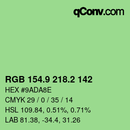 カラーコード: RGB 154.9 218.2 142 | qconv.com